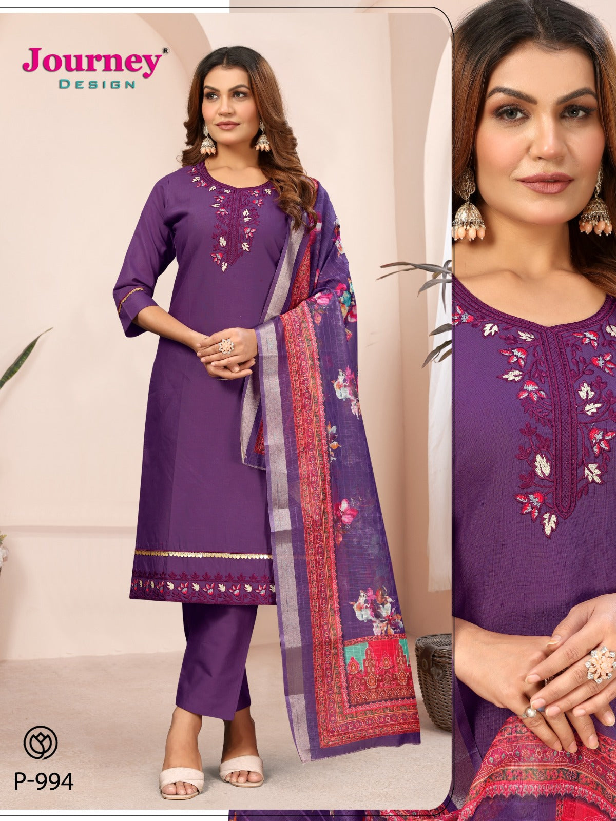P 993-994 Journey Design Cotton Readymade Pant Style Suits Wholesale Rate