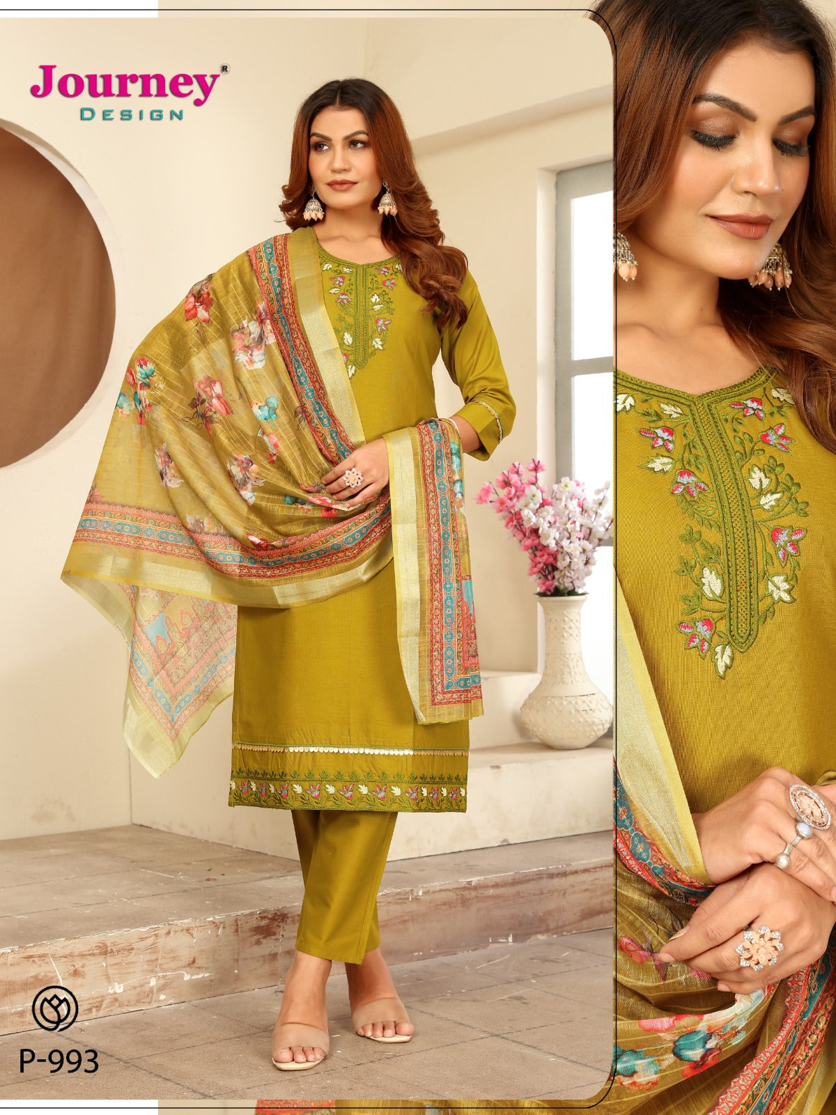 P 993-994 Journey Design Cotton Readymade Pant Style Suits Wholesale Rate