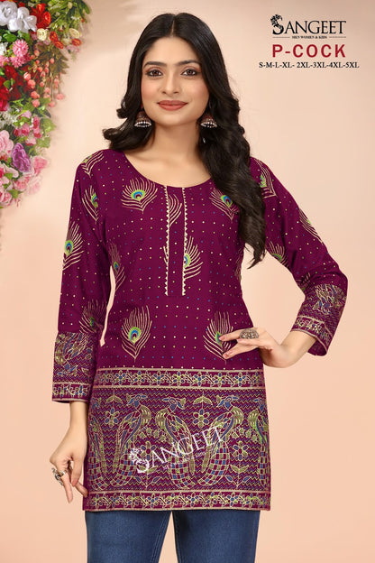 P Cock Sangeet Rayon Short Kurtis Wholesaler