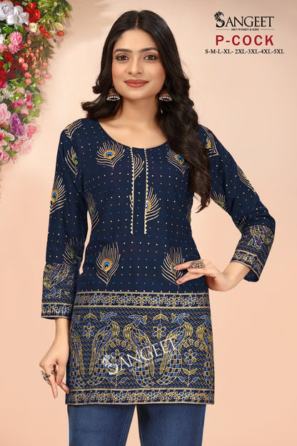 P Cock Sangeet Rayon Short Kurtis Wholesaler