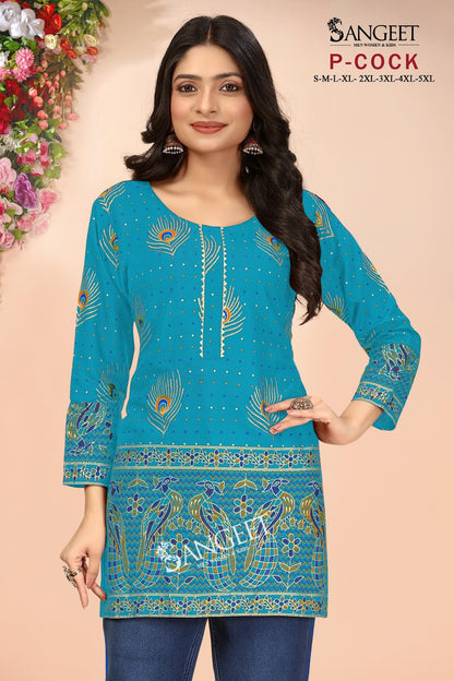 P Cock Sangeet Rayon Short Kurtis Wholesaler