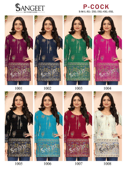 P Cock Sangeet Rayon Short Kurtis Wholesaler