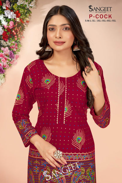 P Cock Sangeet Rayon Short Kurtis Wholesaler