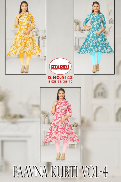 Paavna Vol 4 Dn 9142 Dt Devi Rayon Girls Anarkali Kurti Wholesale Price