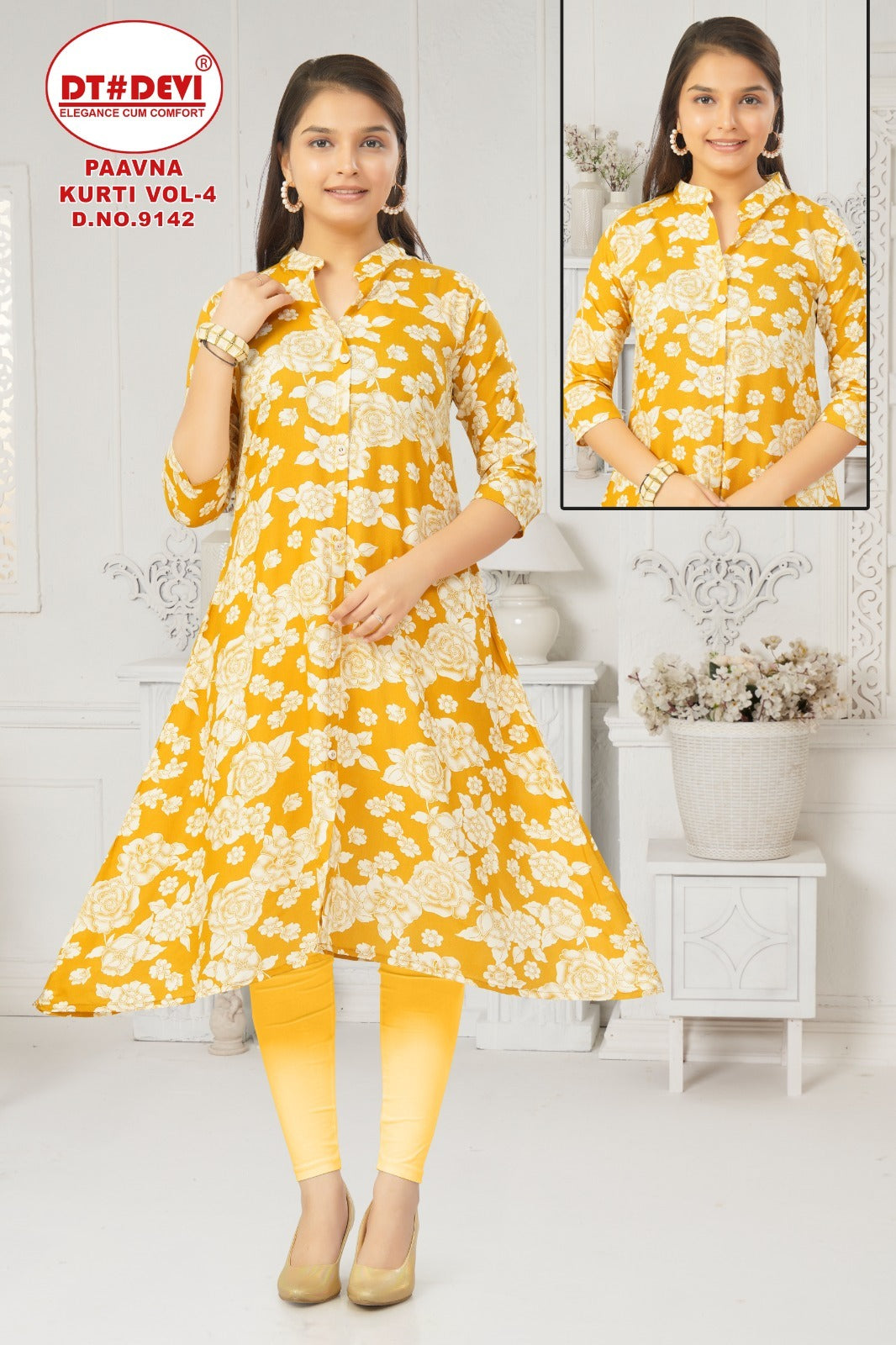 Paavna Vol 4 Dn 9142 Dt Devi Rayon Girls Anarkali Kurti Wholesale Price