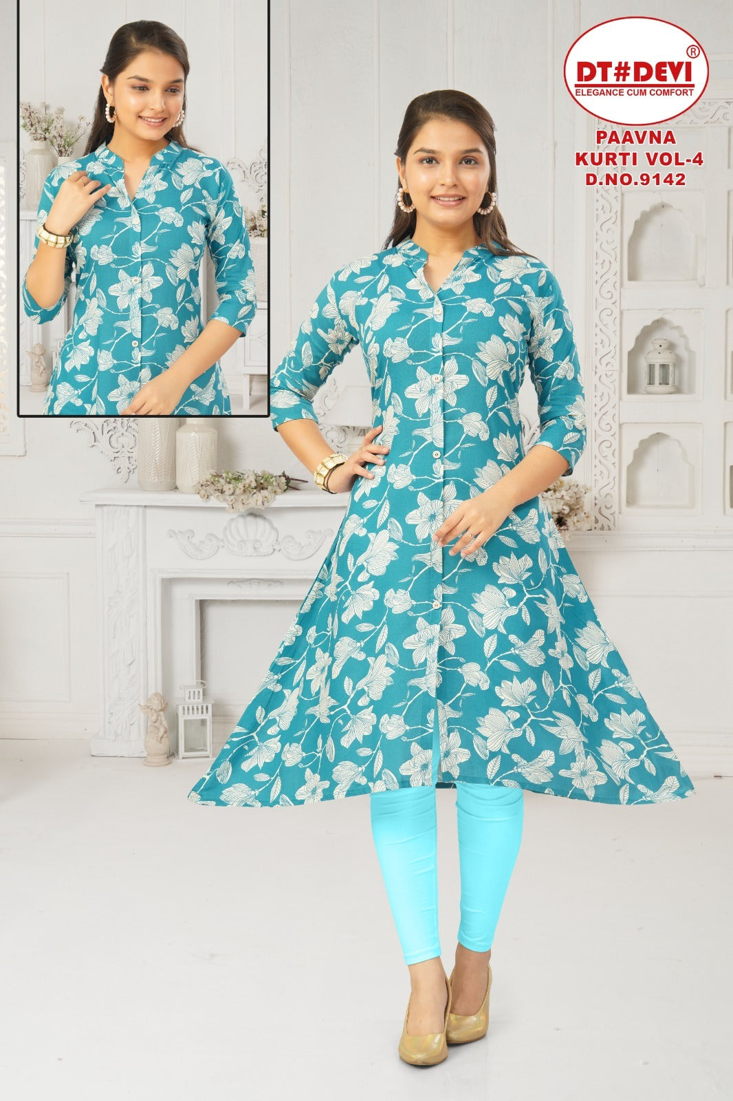 Paavna Vol 4 Dn 9142 Dt Devi Rayon Girls Anarkali Kurti Wholesale Price