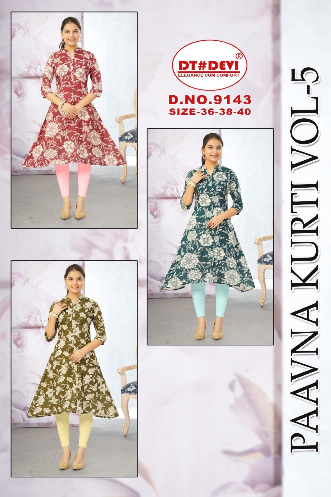 Paavna Vol 5 Dn 9143 Dt Devi Rayon Girls Anarkali Kurti Wholesaler India
