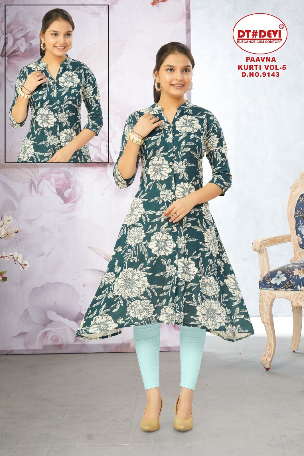 Paavna Vol 5 Dn 9143 Dt Devi Rayon Girls Anarkali Kurti Wholesaler India