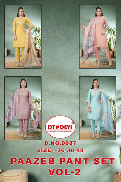 Paazeb Vol 2 Dn 9087 Dt Devi Roman Simmer Girls Readymade Pant Suits Supplier Gujarat
