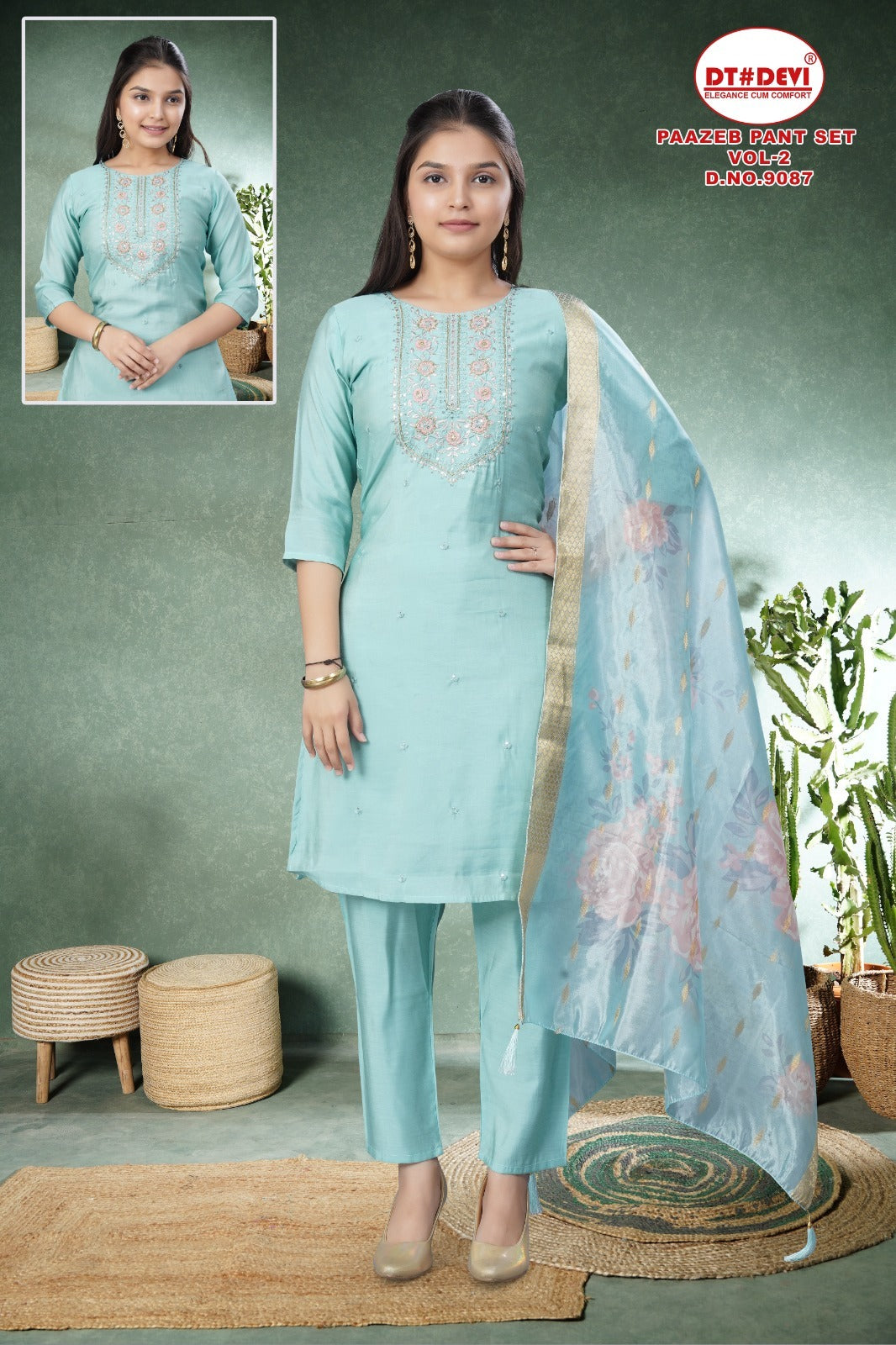 Paazeb Vol 2 Dn 9087 Dt Devi Roman Simmer Girls Readymade Pant Suits Supplier Gujarat