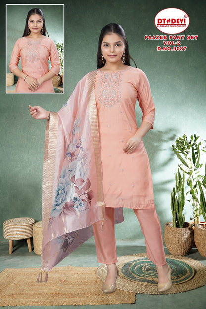 Paazeb Vol 2 Dn 9087 Dt Devi Roman Simmer Girls Readymade Pant Suits Supplier Gujarat