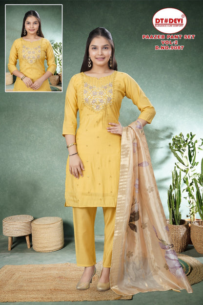 Paazeb Vol 2 Dn 9087 Dt Devi Roman Simmer Girls Readymade Pant Suits Supplier Gujarat