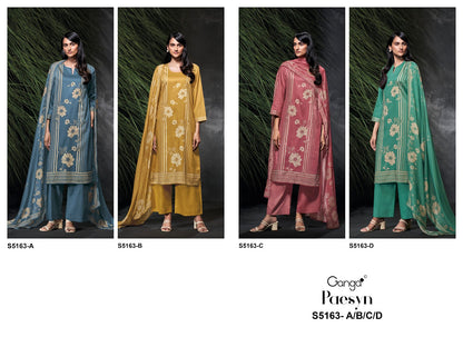 Paesyn S5163 Ganga Cotton Satin Plazzo Style Suits Supplier Ahmedabad