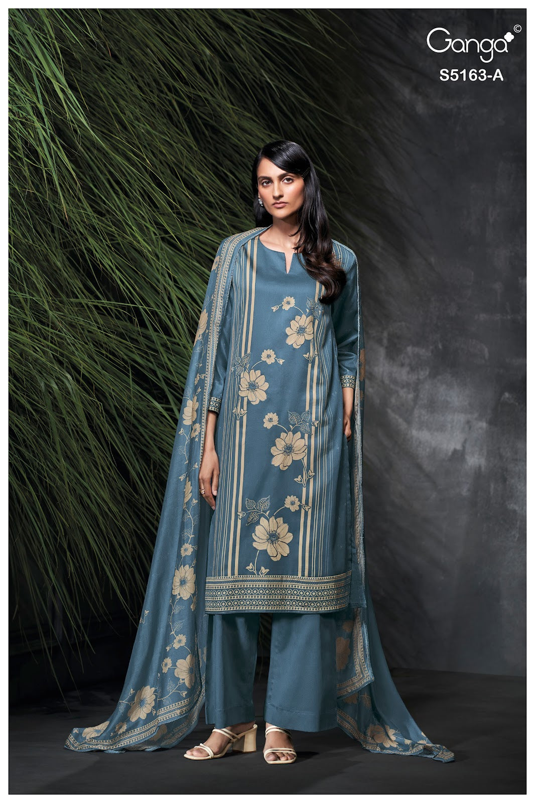 Paesyn S5163 Ganga Cotton Satin Plazzo Style Suits Supplier Ahmedabad