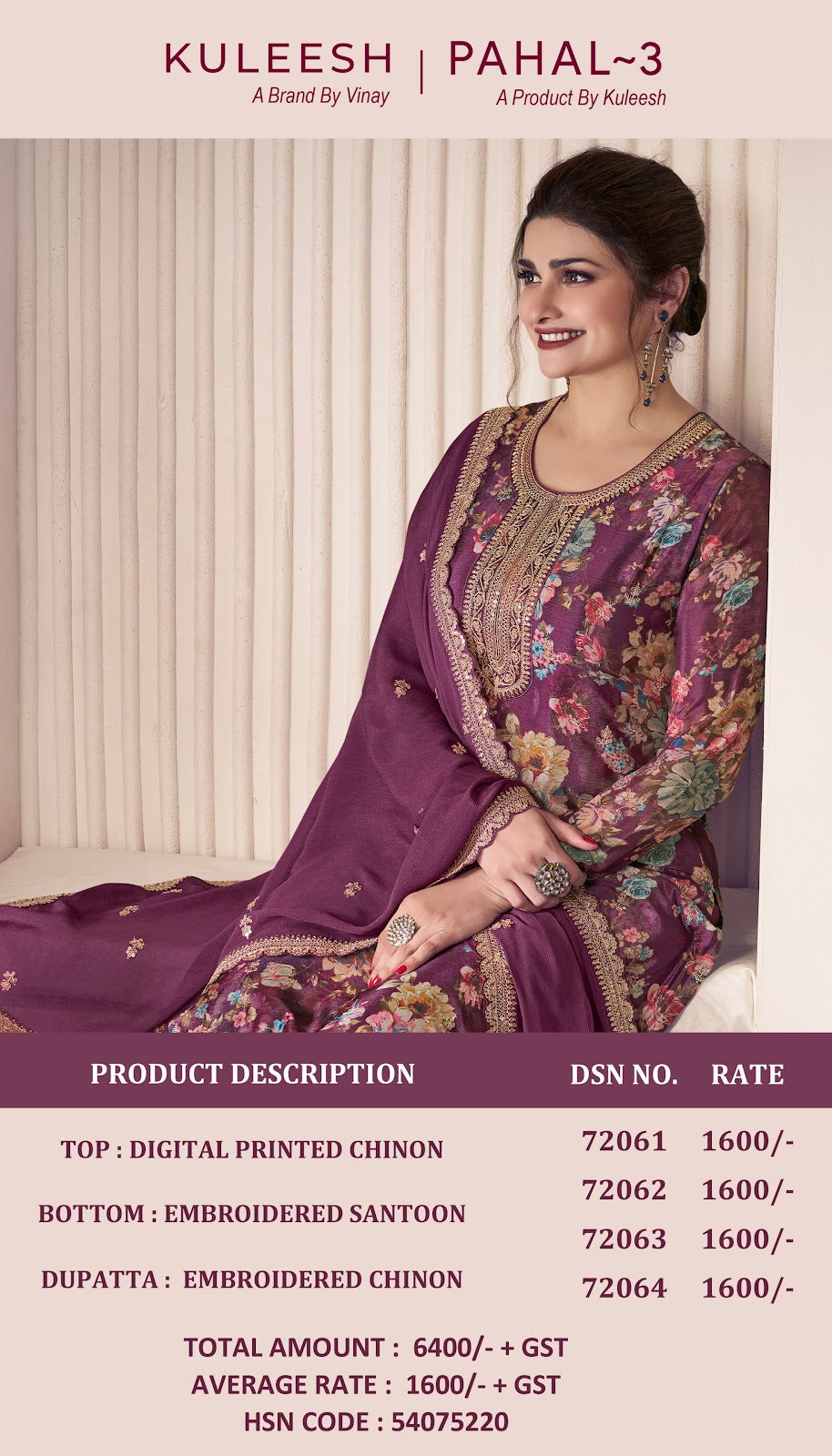 Pahal 3 Kuleesh Vinay Fashion Llp Chinon Pant Style Suits Supplier India