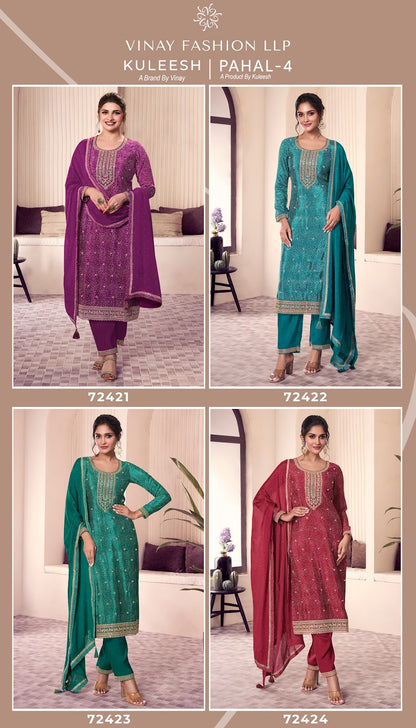Pahal 4 Kuleesh Vinay Fashion Llp Chinon Pant Style Suits Exporter Ahmedabad