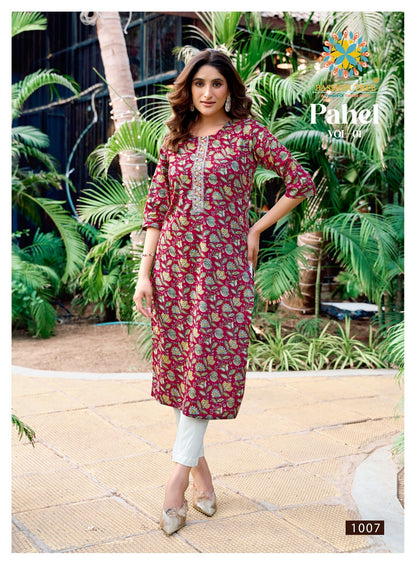 Pahel Vol 1 Passion Tree Heavy Cotton Long Straight Kurti Manufacturer