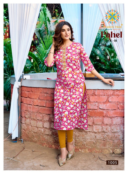 Pahel Vol 1 Passion Tree Heavy Cotton Long Straight Kurti Manufacturer