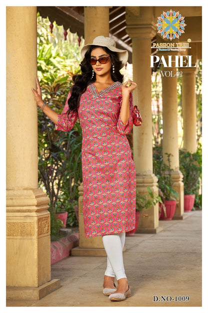 Pahel Vol 2 Passion Tree Cotton Straight Cut Kurtis Manufacturer Gujarat