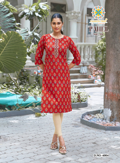 Pahel Vol 4 Passion Tree Cotton Knee Length Kurtis Supplier Gujarat