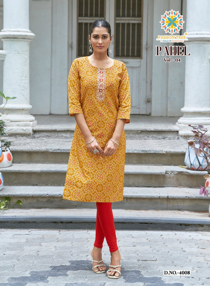 Pahel Vol 4 Passion Tree Cotton Knee Length Kurtis Supplier Gujarat
