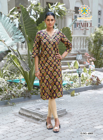 Pahel Vol 4 Passion Tree Cotton Knee Length Kurtis Supplier Gujarat