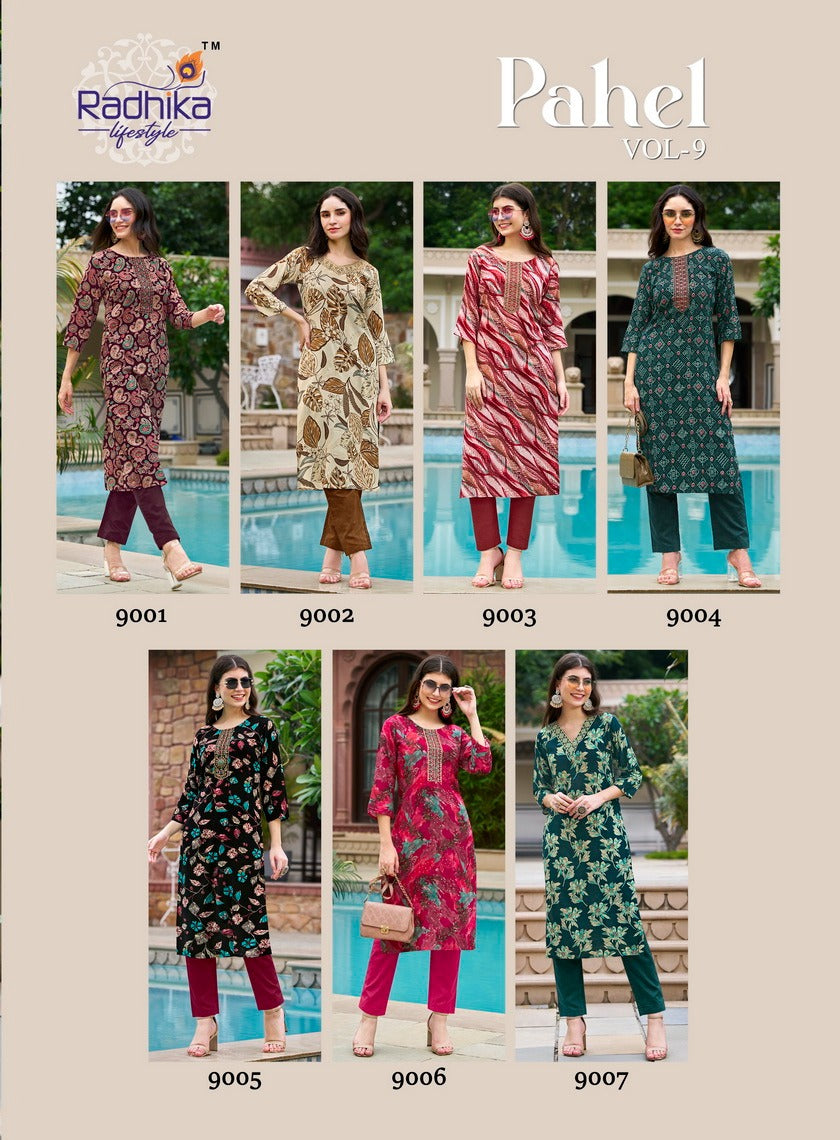 Pahel Vol 9 Radhika Lifestyle Liva Rayon Long Straight Kurti Supplier Gujarat
