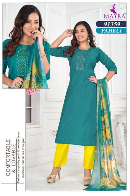 Paheli Mayra Roman Silk Readymade Pant Style Suits Wholesaler Gujarat