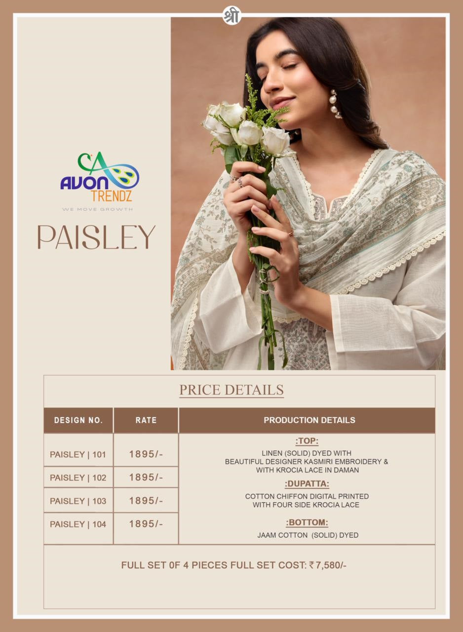 Paisley Avon Trendz Linen Pant Style Suits Manufacturer India