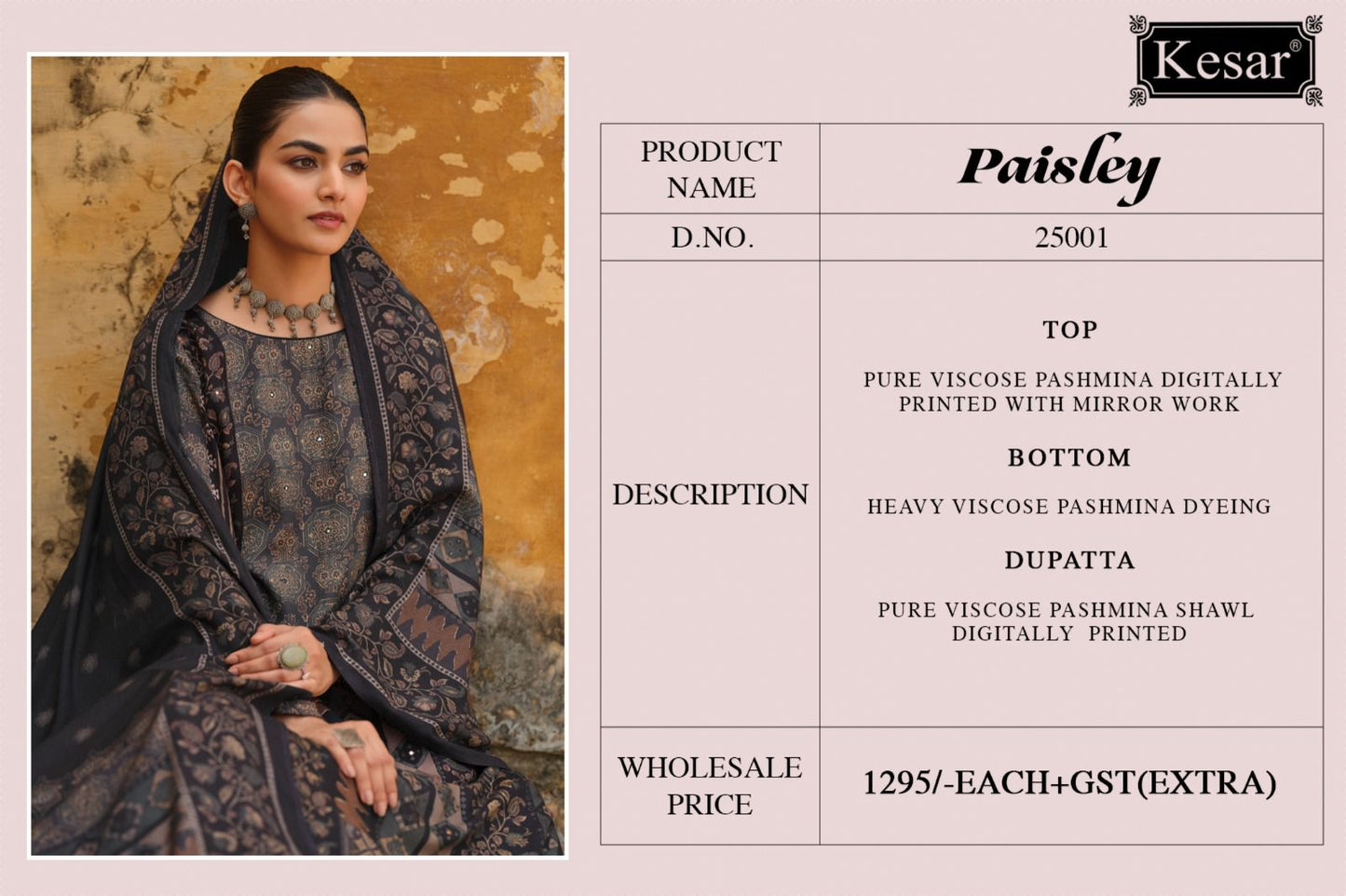 Paisley Kesar Pashmina Suits Exporter