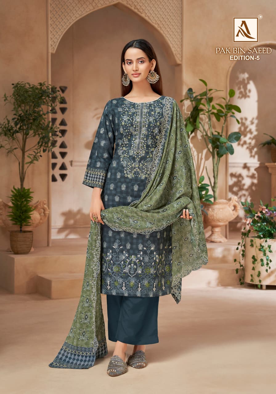 Pak Bin Saeed Edition 5 Alok Cambric Cotton Karachi Salwar Suits Wholesale Price