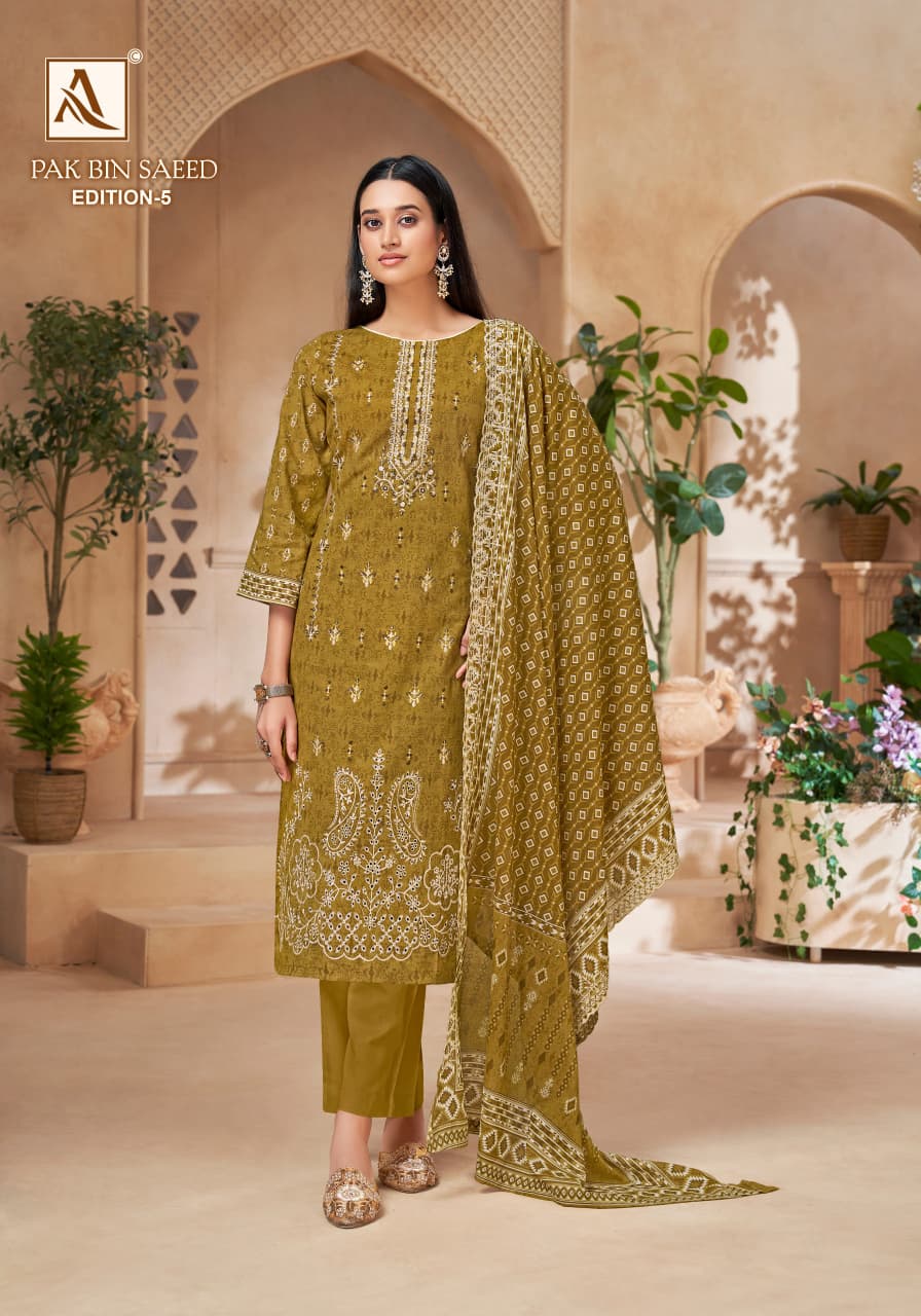 Pak Bin Saeed Edition 5 Alok Cambric Cotton Karachi Salwar Suits Wholesale Price