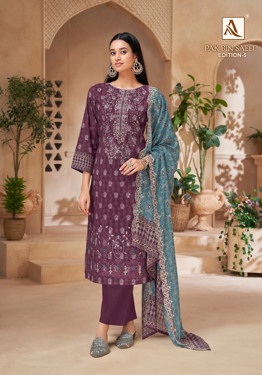Pak Bin Saeed Edition 5 Alok Cambric Cotton Karachi Salwar Suits Wholesale Price