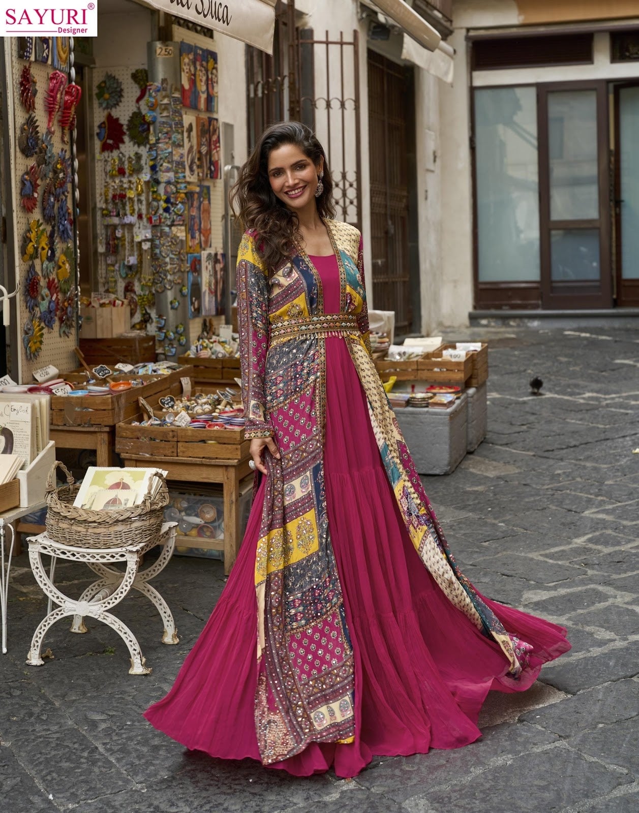 Pakhi With Jacket Sayuri Crape Silk One Piece Gown Exporter Ahmedabad