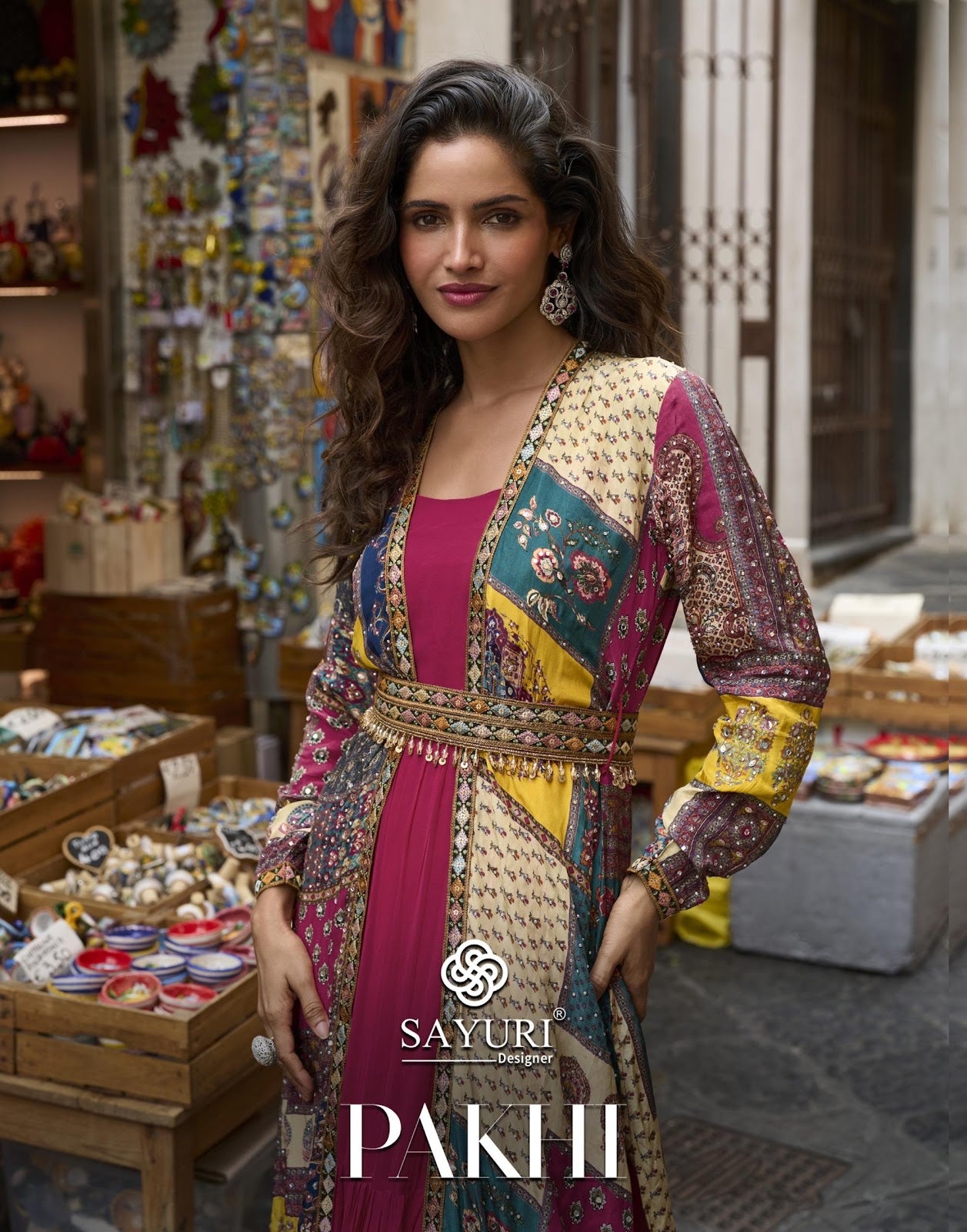 Pakhi With Jacket Sayuri Crape Silk One Piece Gown Exporter Ahmedabad