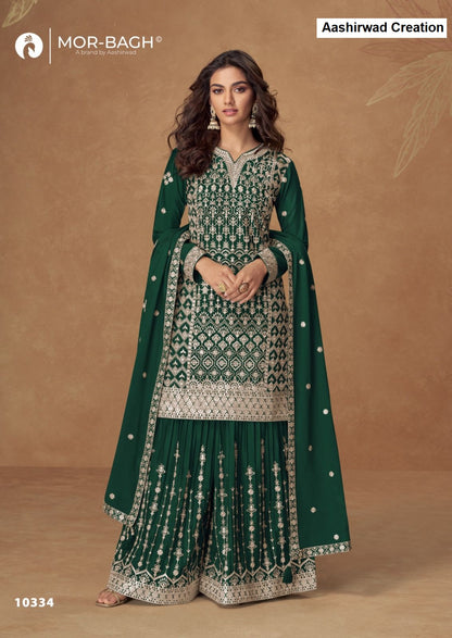 Pakiza Mor Bagh Aashirwad Creation Chinnon Silk Readymade Plazzo Style Suits Manufacturer