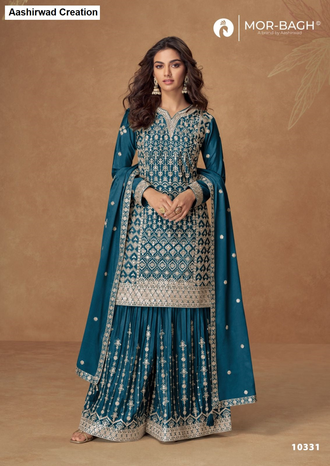 Pakiza Mor Bagh Aashirwad Creation Chinnon Silk Readymade Plazzo Style Suits Manufacturer