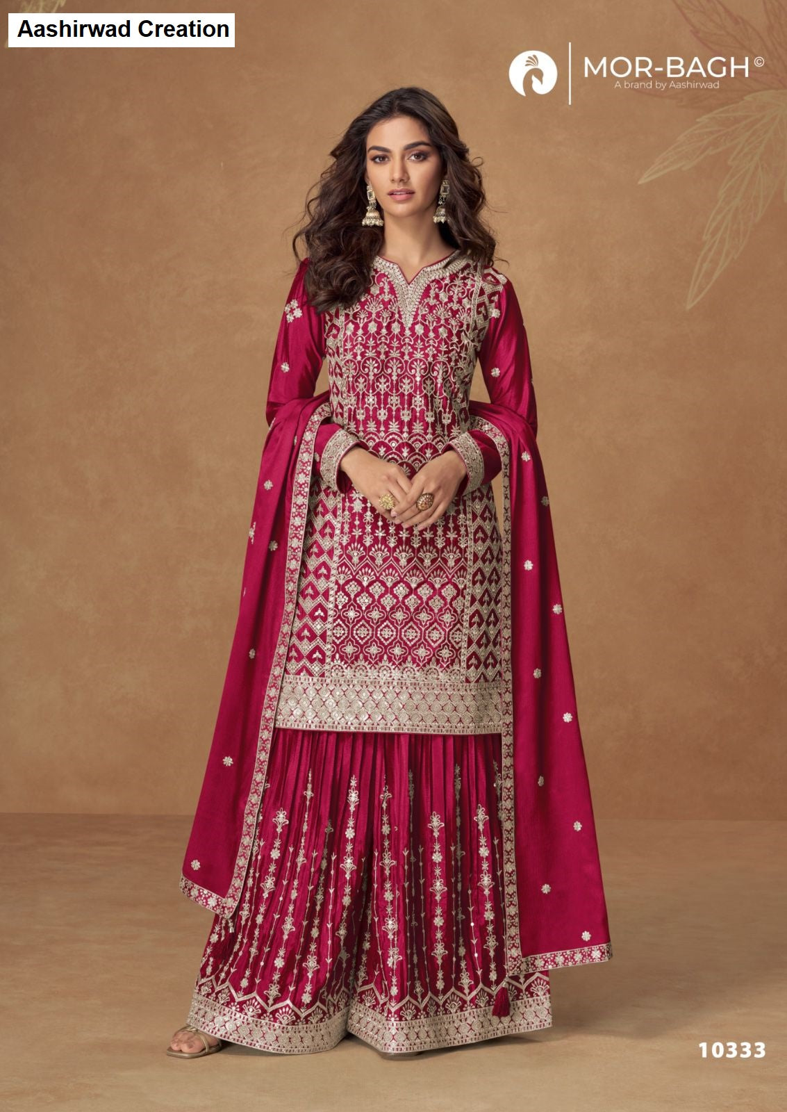 Pakiza Mor Bagh Aashirwad Creation Chinnon Silk Readymade Plazzo Style Suits Manufacturer