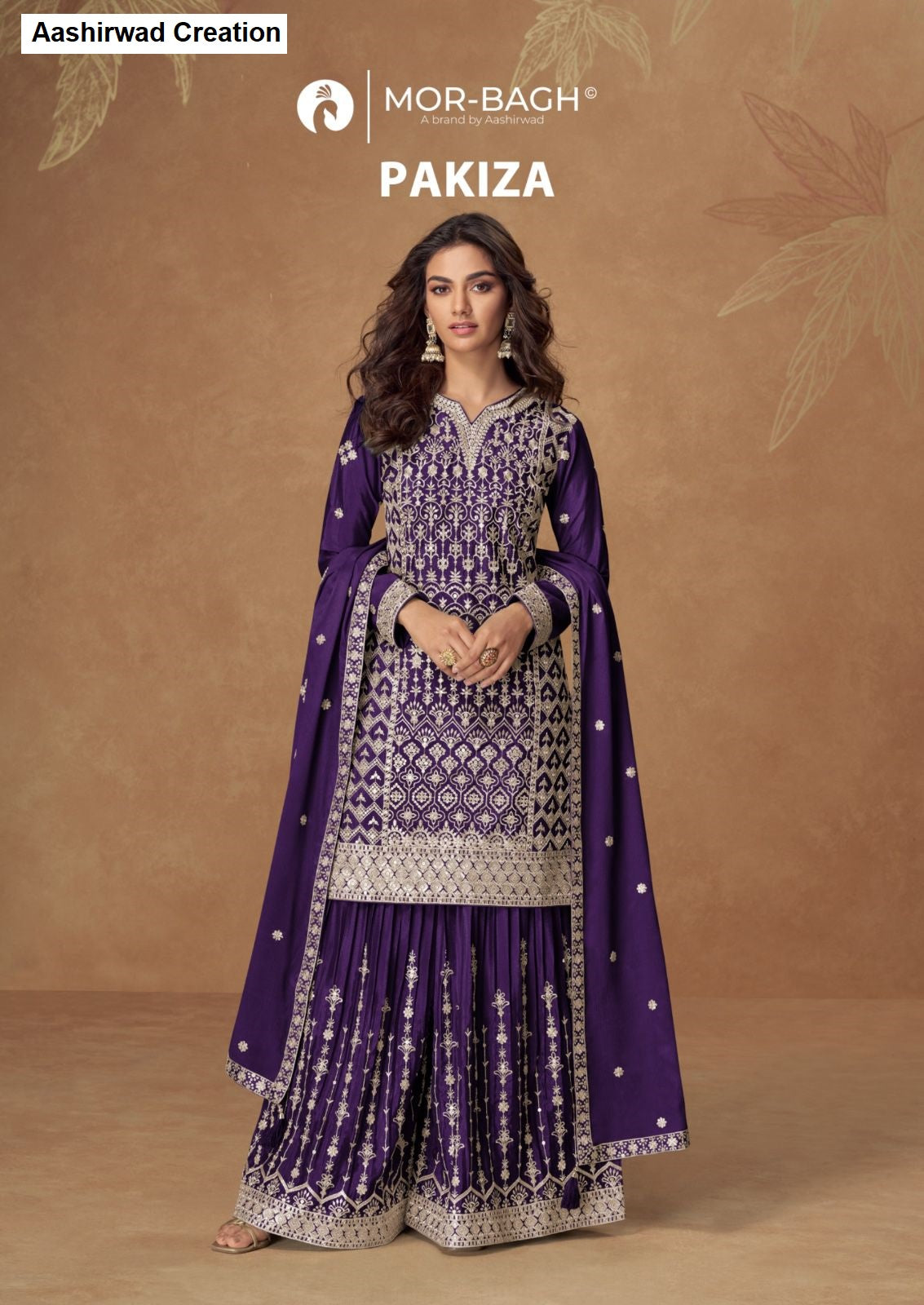 Pakiza Mor Bagh Aashirwad Creation Chinnon Silk Readymade Plazzo Style Suits Manufacturer