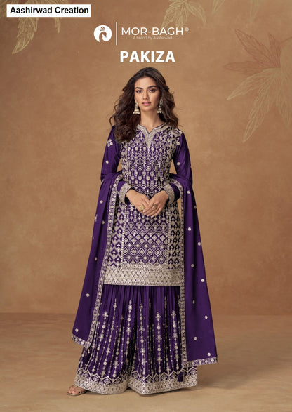 Pakiza Mor Bagh Aashirwad Creation Chinnon Silk Readymade Plazzo Style Suits Manufacturer