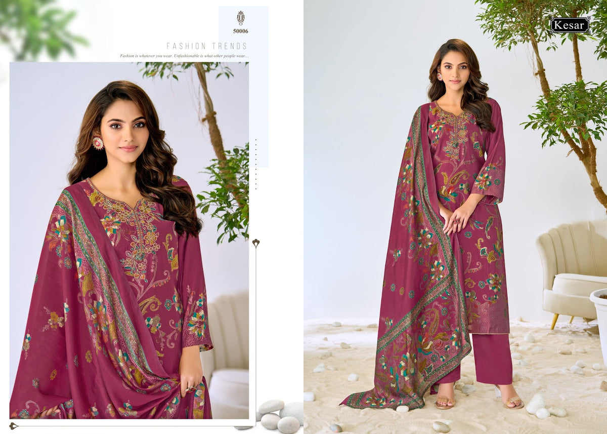 Palak 0809 Kesar Muslin Karachi Salwar Suits Wholesaler Ahmedabad