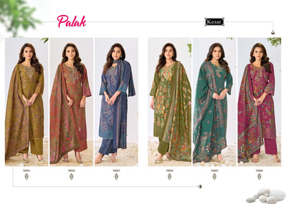 Palak 0809 Kesar Muslin Karachi Salwar Suits Wholesaler Ahmedabad