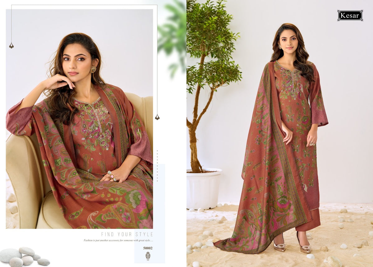Palak 0809 Kesar Muslin Karachi Salwar Suits Wholesaler Ahmedabad