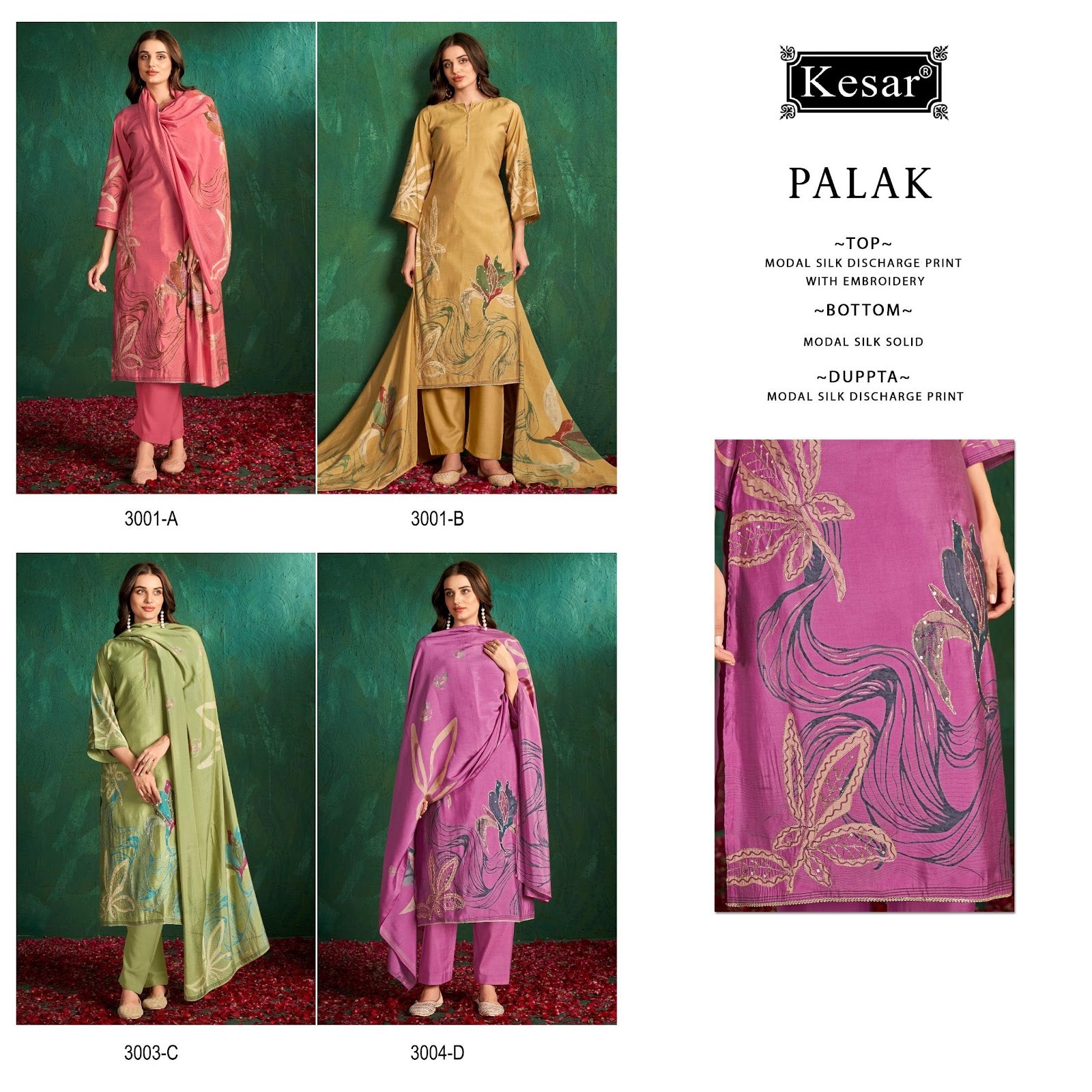 Palak 3001-3004 Kesar Modal Silk Pant Style Suits Exporter India