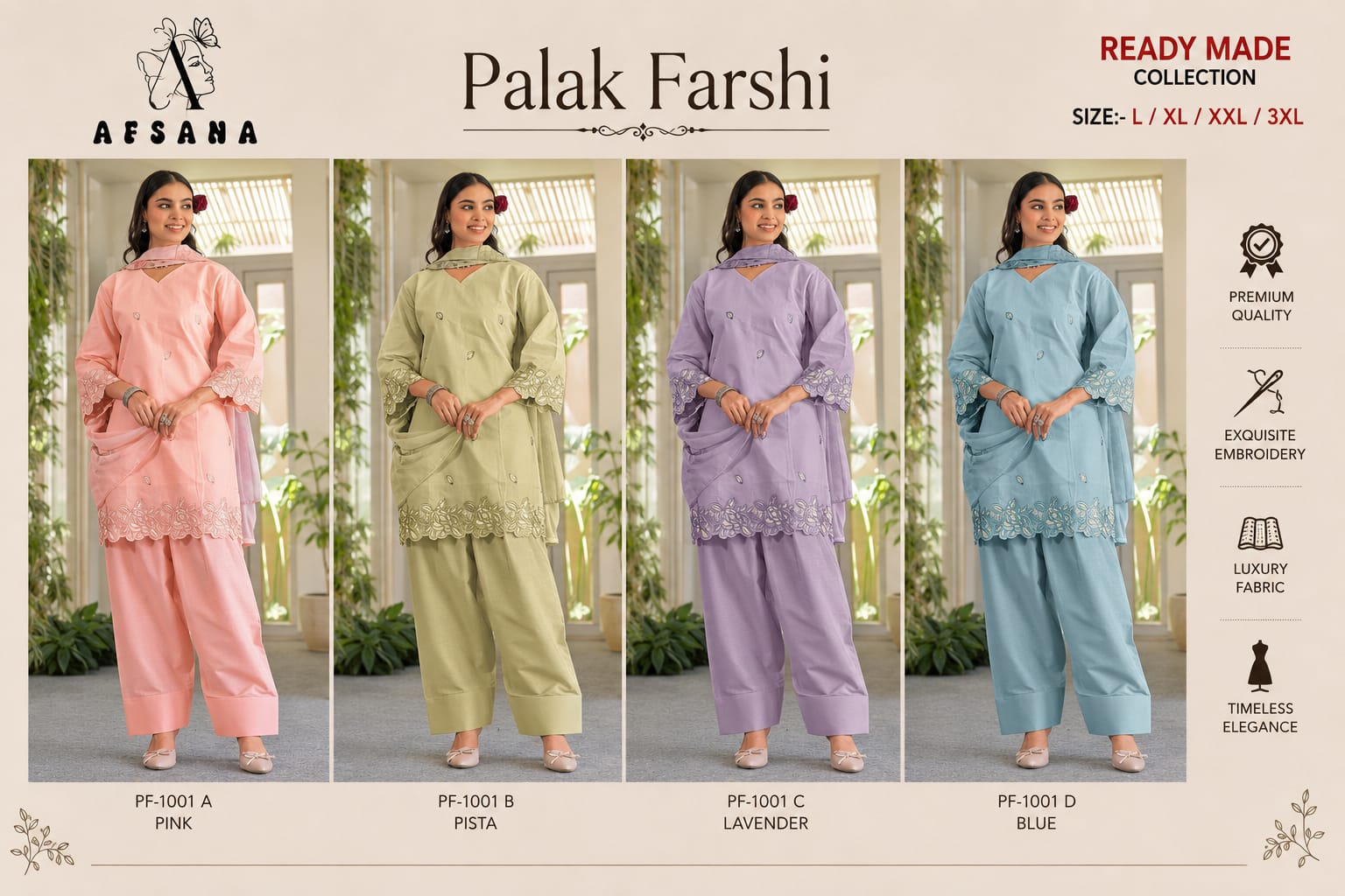 Palak Farshi Afsana Cotton Pakistani Readymade Suits Wholesaler