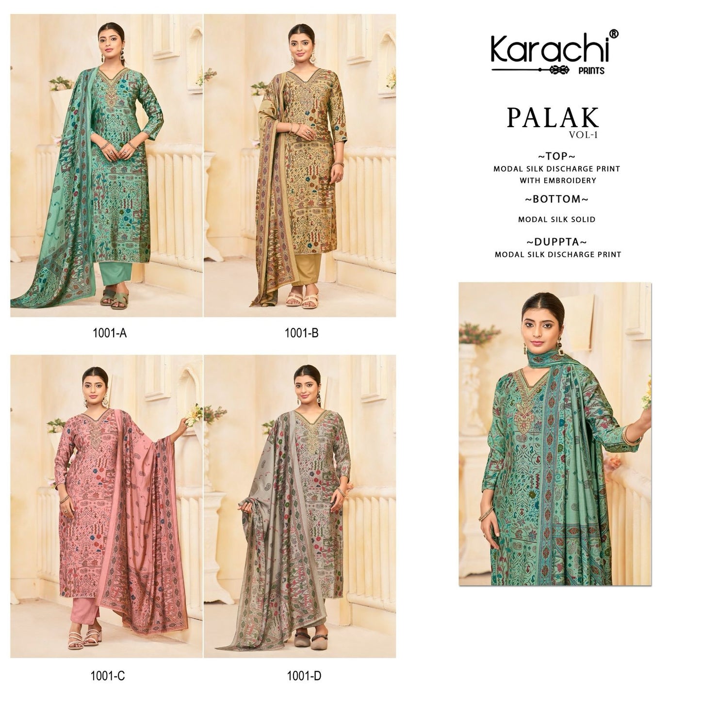 Palak Karachi Prints Modal Silk Pant Style Suits Exporter India
