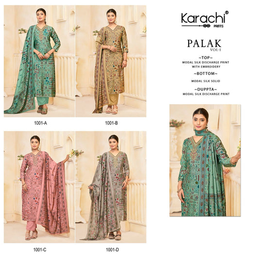 Palak Karachi Prints Modal Silk Pant Style Suits Exporter India