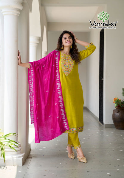 Palak Vol 2 Vaniska Vetican Silk Readymade Pant Style Suits Exporter