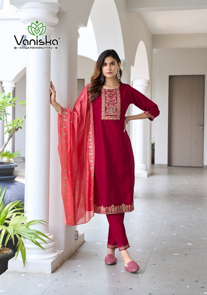 Palak Vol 2 Vaniska Vetican Silk Readymade Pant Style Suits Exporter