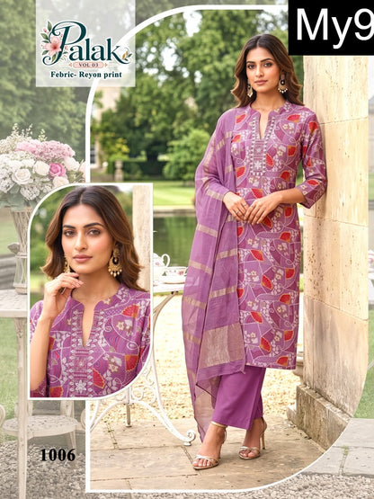 Palak Vol 3 My9 Liva Reyon Readymade Pant Style Suits Wholesaler